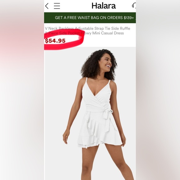 Halara White Backless Sleeveless Tie Side Ruffle 2-piece Mini Dress | NEW/NWT🩶 - Picture 4 of 6